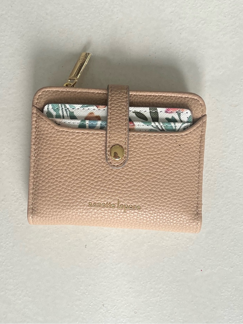 Blush Pink Pebbled Leather Zip Wallet with Card Case